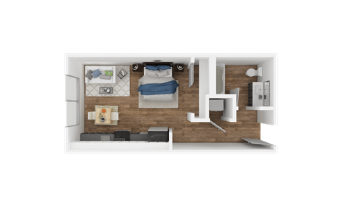 Floor plan for studio, 1 bath, 407 sqft